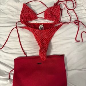 Triangl Swimwear Red Crochet Bikini Set